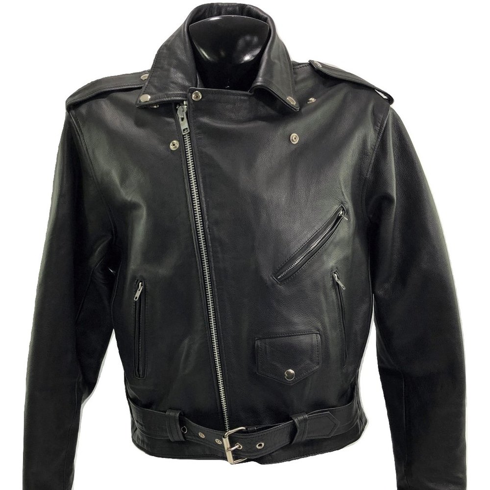 Xelement Black Leather Motorcycle Biker Riding Jac